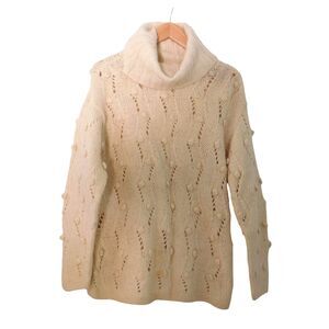 Nordic Design Alpaca Wool Sweater Cowlneck Ivory Cream Oversized Petite Small‎